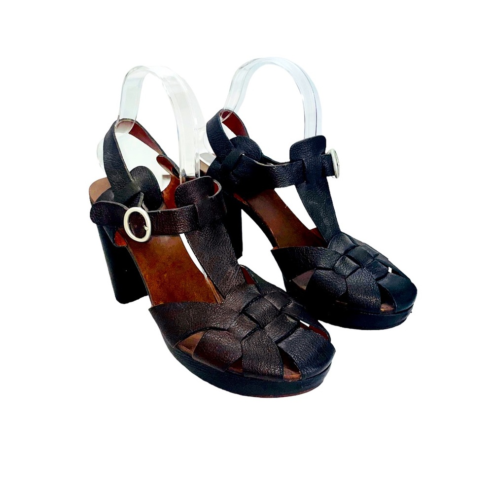 See by Chloe Leather Clog Buckle Ankle Straps Wooden Wedge Heel Sandal 40